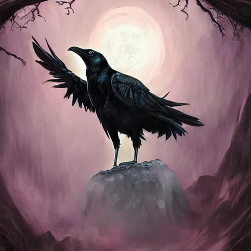 Image similar to fantasy painting of a raven by rick and morty | horror themed | creepy