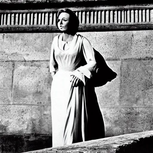 Prompt: Greta Garbo as Tosca near the Castel San Angelo in the 1959 film by George Cukor