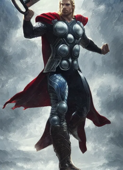 Image similar to Henry Cavill as Thor, fantasy, intricate, elegant, highly detailed, digital painting, artstation, concept art, smooth, sharp focus, illustration, art by artgerm and greg rutkowski and alphonse mucha