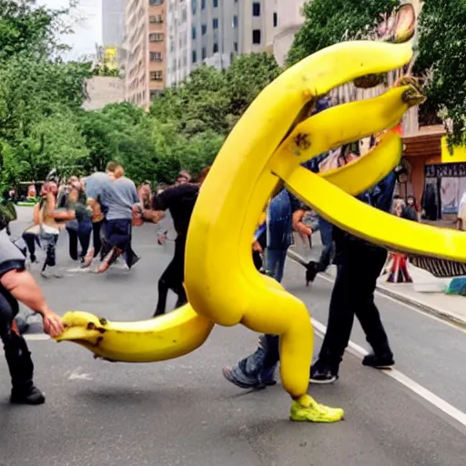 Prompt: someone attacking someone with a giant banana