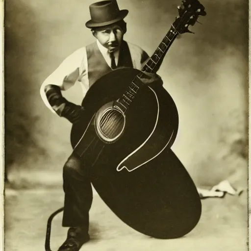 Image similar to octopus in a suit playing delta blues, 1 9 2 0 s, photograph