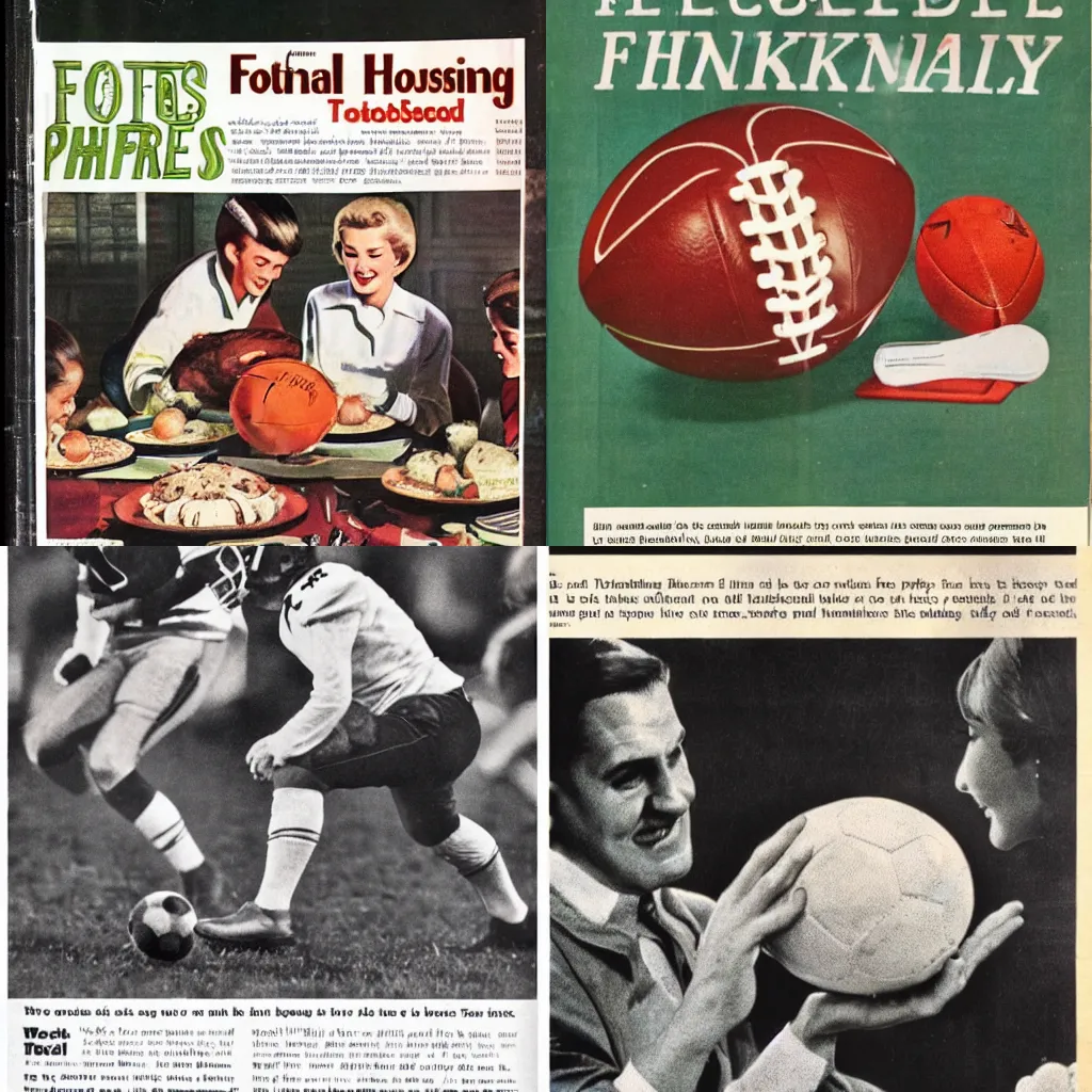 Prompt: a football served for Thanksgiving, Good Housekeeping, 1960