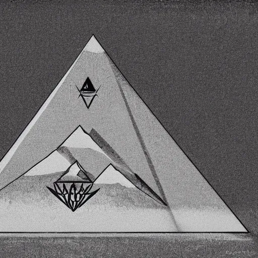 Prompt: concept art of a movie about illuminati, purple mountains in the background and all - seeing eye and a floating pyramid in the foreground, professional drawing, highly detailed, award winning digital art