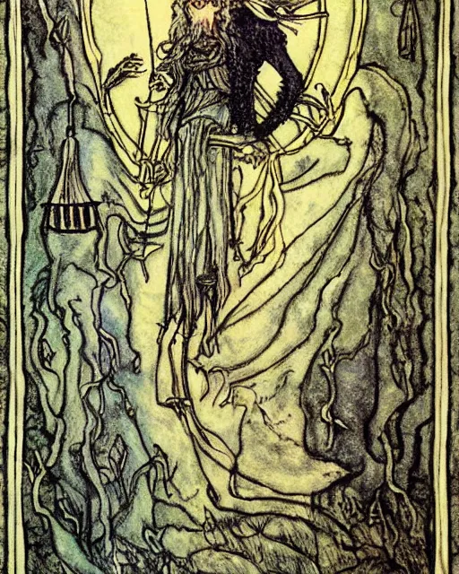 Image similar to tarot card detailed painting, illustration in style of Arthur Rackham