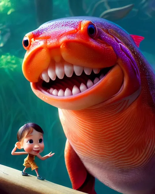 Prompt: disney pixar portrait 8 k photo of a king salmon : : by weta, greg rutkowski, wlop, ilya kuvshinov, rossdraws, artgerm, annie leibovitz, rave, unreal engine, alphonse mucha : :