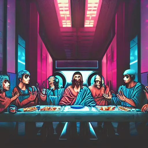 Prompt: cyberpunk last supper