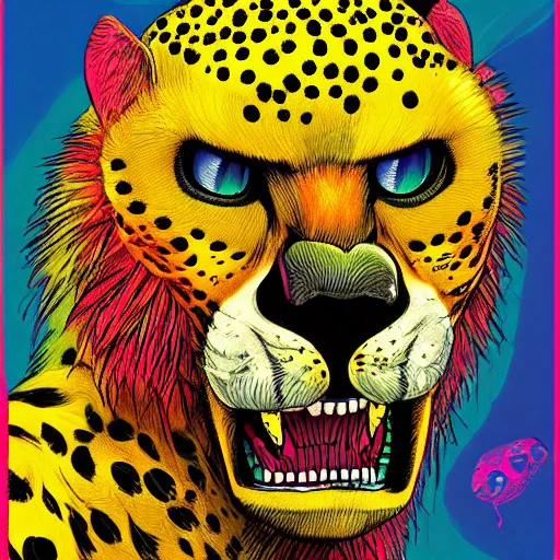 Prompt: a tennis ball monsters ,cheetah, colorful, digital art, fantasy, magic, trending on artstation, ultra detailed, professional illustration by Basil Gogos