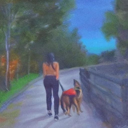 Prompt: dog walking in the night panting