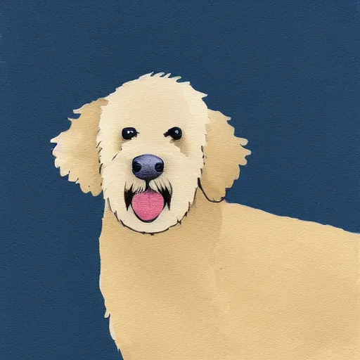 Prompt: portrait of a cute blond goldendoodle, minimalist painting, award winning art, beautiful illustration