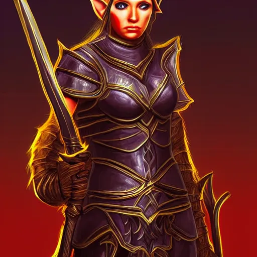 Image similar to female elf warrior portrait on a dark background, high quality digital art