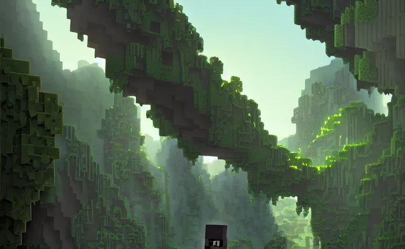 Image similar to a painting of a creeper from minecraft trending on artstation in the style of greg rutkowski