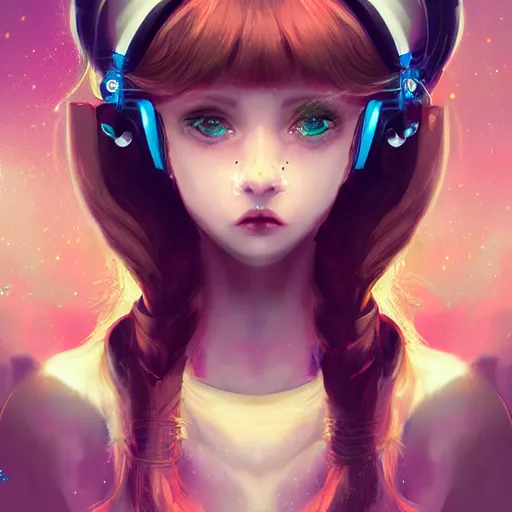 Image similar to portrait of a beautiful young girl with robot ears falling into the stars by Ross Tran, 4k, intricate details