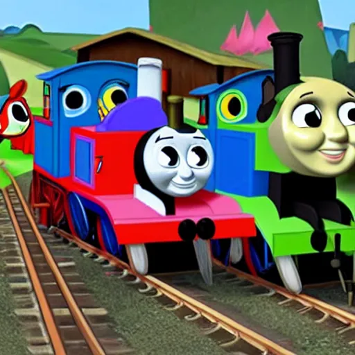 Image similar to thomas the tank engine in a my little pony episode