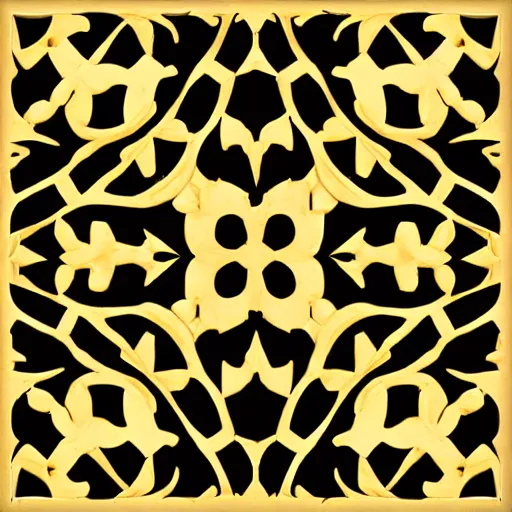 Image similar to 3d render of an abstract medieval pattern gold tile, symetrical