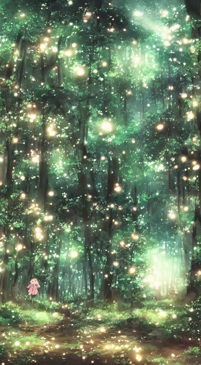 Prompt: a dreamy night in the forest in anime style