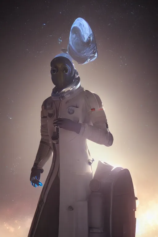 Prompt: a space traveller wearing a formal overcoat, portait photo profile picture, hyperrealistic concept art, octane render, unreal engine 5, digital art hi