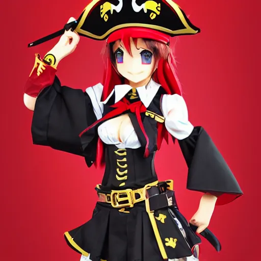 prompthunt: Pirate-hat wearing Houshou Marine. Hololive character. Anime  girl, 宝鐘マリン. Red pirate outfit and black pirate tricorn. brickred outfit  colorscheme. Full body anime. Her name is Houshou Marine. Anime cute face