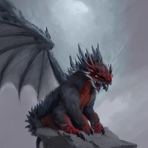 Image similar to furry fluffy feathered dragon, by greg rutkowski