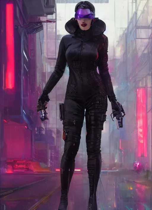 Prompt: Modern Marilyn Monroe. Cyberpunk assassin in tactical gear. plastic raincoat. blade runner 2049 concept painting. Epic painting by James Gurney, Azamat Khairov, and Alphonso Mucha. ArtstationHQ. painting with Vivid color. (rb6s, Cyberpunk 2077)