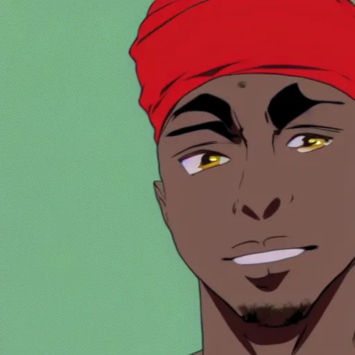 Image similar to Tupac Shakur, screenshot from a 2012s anime