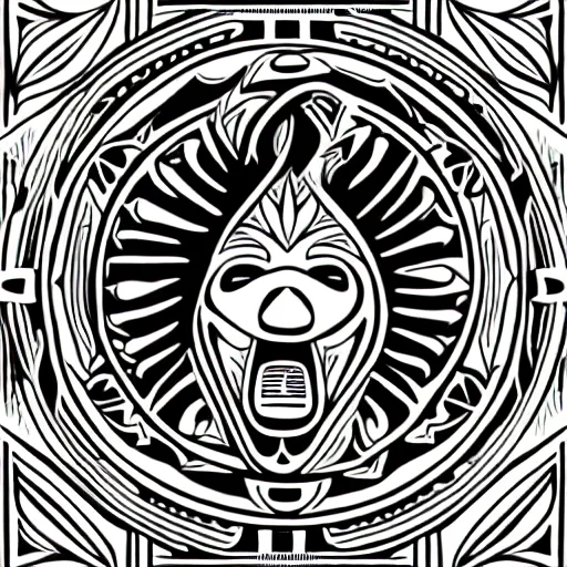 Prompt: tattoo sketch of a dog hugging the sun, on a canva, polynesian style, maori, ornament, lines, vector,