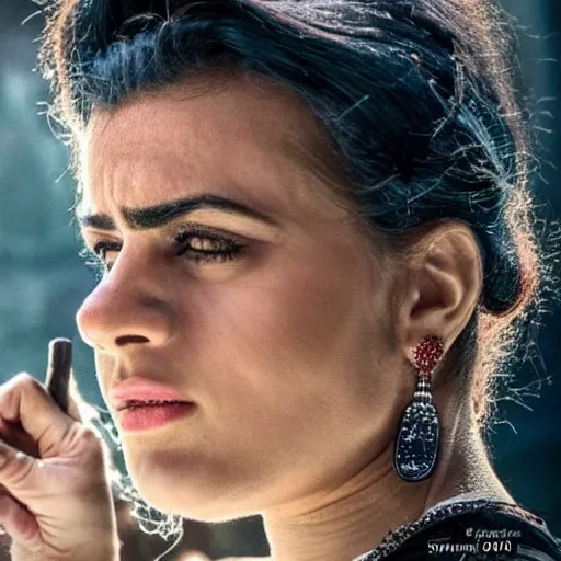 Image similar to close - up of an attractive kurdish singer in a movie directed by christopher nolan, movie still frame, promotional image, imax 7 0 mm footage