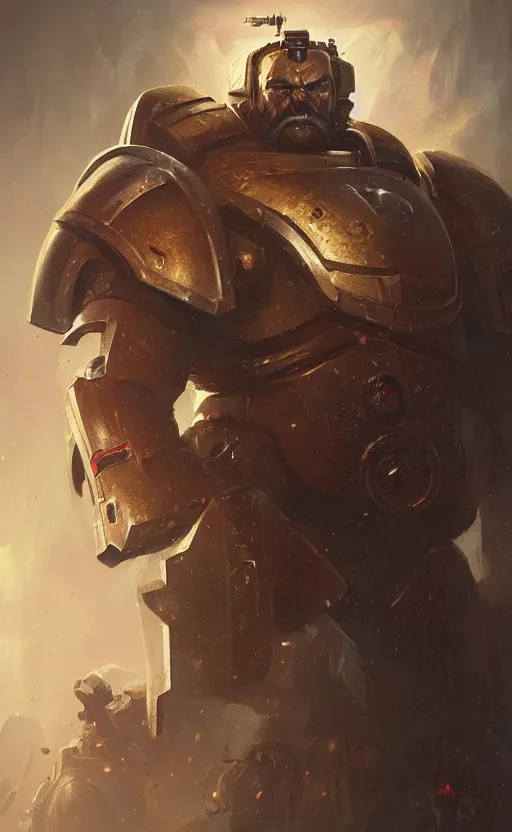 Prompt: portrait of a warhammer space marine with a big moustache, concept art, moustache, fantasy, highly detailed, cinematic lighting, digital painting by greg rutkowski