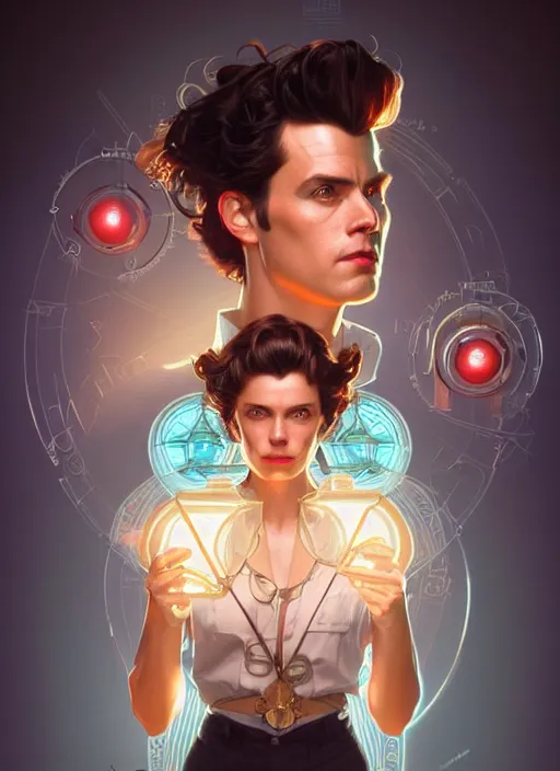 Image similar to symmetry!! portrait of ace ventura pet detective, chemisty, sci - fi, glowing lights!! intricate, elegant, highly detailed, digital painting, artstation, concept art, smooth, sharp focus, illustration, art by artgerm and greg rutkowski and alphonse mucha, 8 k