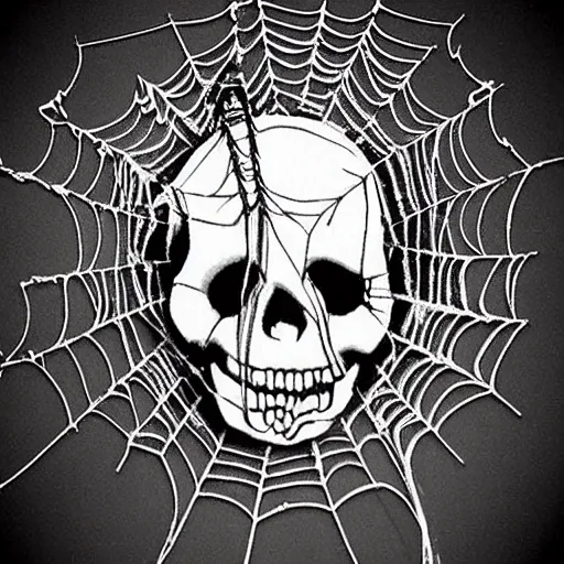 Prompt: nightmare ghost skull death bones fear terror horrifying demon cobweb spindly spider web haunting