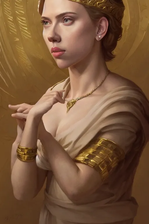 Image similar to Scarlett Johansson as the Queen of Greece, anatomy, only two hands, highly detailed, digital painting, artstation, concept art, smooth, sharp focus, illustration, Unreal Engine 5, 8K, art by art by artgerm and greg rutkowski and edgar maxence