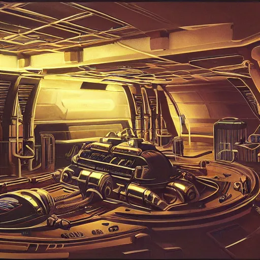Prompt: painting of a syd mead scifi ancient civilzation interior engine room, greg rutowski