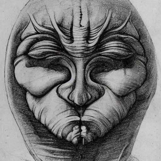 Image similar to four faced creature, drawn by da vinci