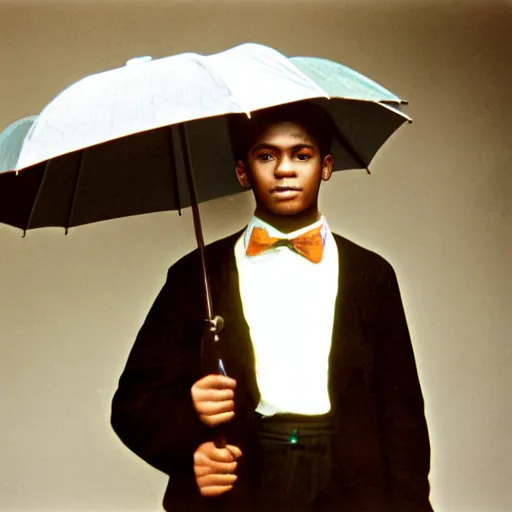 Image similar to young man holding an umbrella, 14mm high-resolution color photo