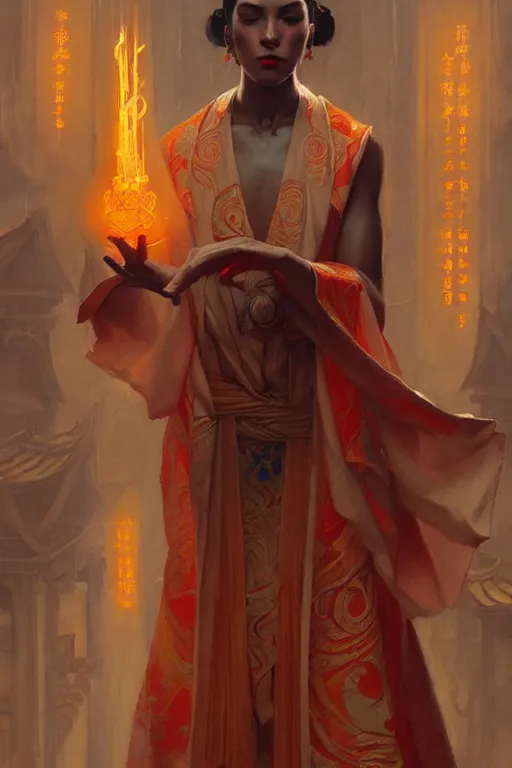 Image similar to temple, taoism, painting by greg rutkowski, j. c. leyendecker, artgerm