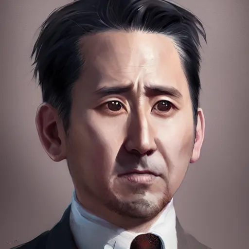 Prompt: hyper realistic, portrait of japanese : : 2 michael scott, epicanthal fold, painted by greg rutkowski