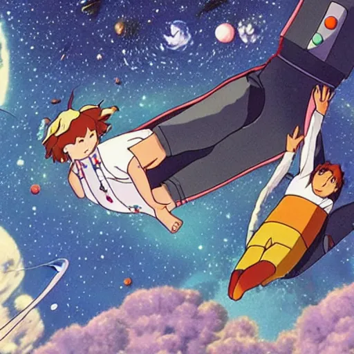 Prompt: couch flying through outer space studio ghibli