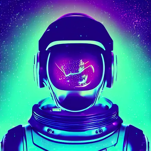 Image similar to cyberpunk astronaut bot, cinema 4 d, galaxy space sci - fi, wearing vr goggles, illustration, portrait, pastel neon textured background night, detailed,