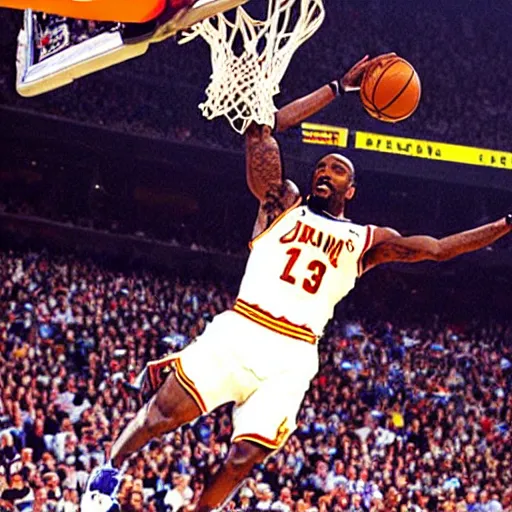 Prompt: lebrun james dunking on the moon