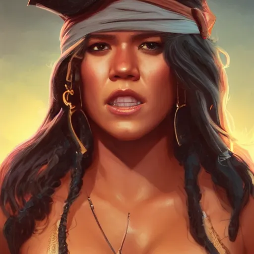 Image similar to gina rodriguez as a pirate, digital illustration, by artgerm and greg rutkowski,