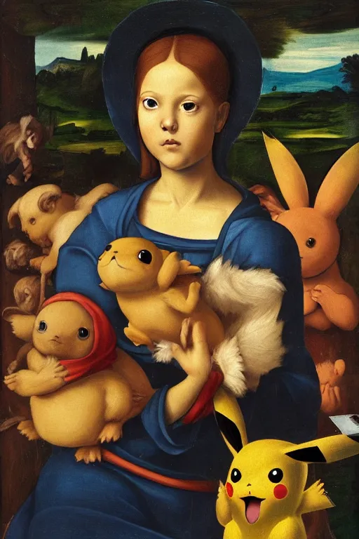 Image similar to a portrait from pikachu, renaissance painting