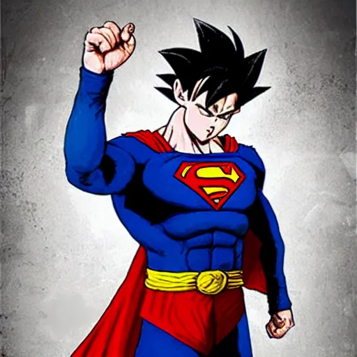 Prompt: realistic goku from dragon ball as henry cavill superman