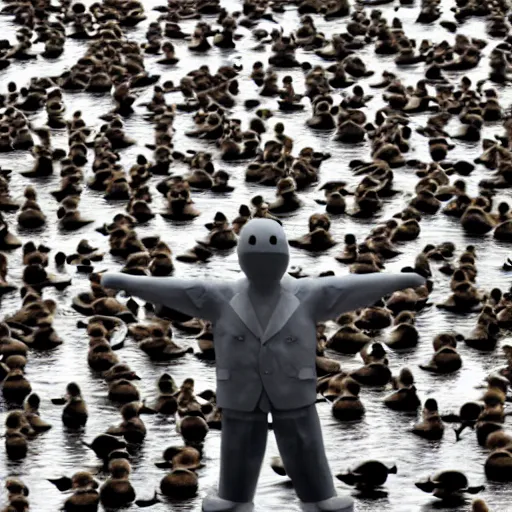 Prompt: a man made of ducks