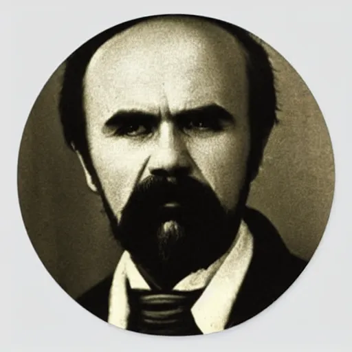 Prompt: taras shevchenko. face like in his portraits. old, balding, very long moustache. intricate sticker design by andy warhol