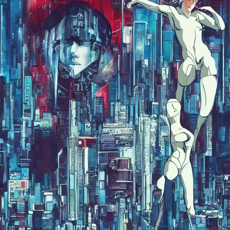 Prompt: ghost in the shell in style of soviet retro futurism