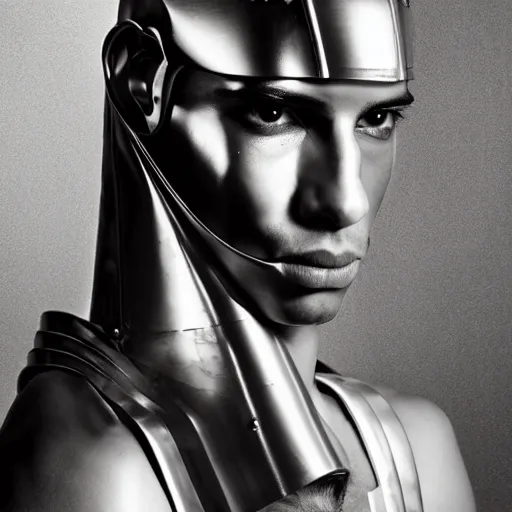 Prompt: a portrait of a beautiful young egyptian male wearing an alexander mcqueen armor , photographed by andrew thomas huang, artistic
