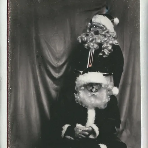 Image similar to santa claus with an evil looking demonic child on his lap, polaroid