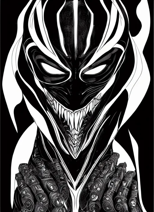 Prompt: symmetry concpet art, full shot, traditional ink, sketch, of olivia wilde as venom, line sketch, intricate, elegant, highly detailed, monochrome, digital painting, artstation, concept art, sharp focus, illustration, art by borderlands 3 and peter polach