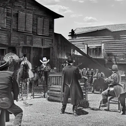 Prompt: an old west shootout in the middle of town n-9