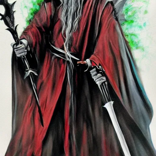 Image similar to gandalf as spawn, painting