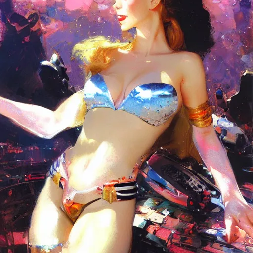 Prompt: amouranth as a tempting princess by john berkey, rule of thirds, seductive look, beautiful, in intergalactic hq